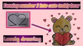 Creative art with counting 2|Hi wbto draw teddy bear holding red heart shape|Teddy bear draw so cute