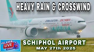  LIVE: WIND & HEAVY RAIN! Crosswind Landings at Amsterdam Schiphol Airport