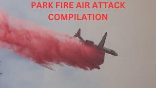 PARK FIRE AIR ATTACK COMPILATION - CLOSE RANGE RETARDANT DROPS, ROTOR WING DIP SITE