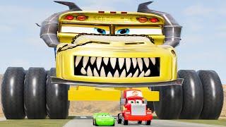 Crazy Escape From The Giant Pixar School Truck Monster Eater VS Lightning McQueen Beamng Drive #309