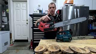 First Test! Milwaukee M18 Top Handle Chainsaw against Makita 36v Top Handle Chainsaw