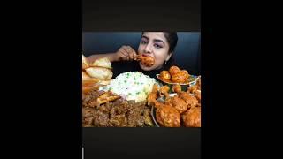 chicken curry, mutton curry and egg curry with rice and puri #mukbang #bigbiteschallenge #eatingshow