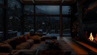 Snow Storm  & Crackling Fireplace | A Cozy Cabin Experience  | Peaceful Moments