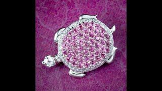 Vintage Pink Tourmaline Diamond Turtle Brooch 18ct Gold