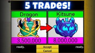 Dragon To Kitsune In Just 5 TRADES!! Blox Fruits