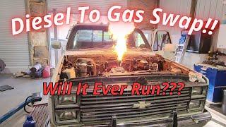 1985 C30 Diesel To Gas Motor Swap! Part 2 | Junk Carb and Lots Of Smoke!