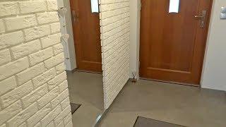 Hallway in a house - white brick wall & Wardrobe Sliding Glass Doors