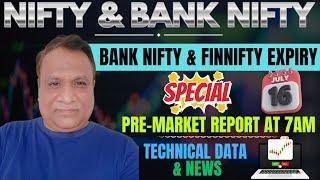 Nifty, Bank Nifty Technical / Data,  Pre- Market Update at 7 am,    16 -July -2024