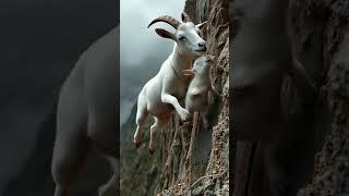 Brave Mama Goat Guides Baby Along Cliffside | Unbelievable Animal Instincts! ‍️ #GoatRescue