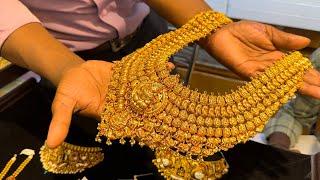 Antique Gold Jewellery | Light Weight Grand Design Collection | New Stone Antique  Kasu Mango Malai