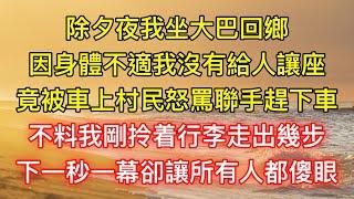 除夕夜我坐大巴回鄉，因身體不適我沒有給人讓座，竟被車上村民怒罵聯手趕下車，不料我剛拎着行李走出幾步，下一秒一幕卻讓所有人都傻眼