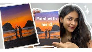 Couple dancing on the beach/ easy Acrylic painting tutorial/ silhouette painting