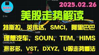 2月26日，美股即时走势解读，特斯拉、英伟达、超威电脑、阿里巴巴、理想汽车、SOUN、TEM、HIMS、拼多多、VST、DXYZ、U等走势看法 ️️ #美股推荐2025 #英伟达股票 #美股大涨