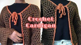 How to crochet a front tie cardigan with bell sleeves.