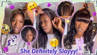 ULAHAIR GLUELESS Transparent Lace Wig Review! Cut Fringe Bangs+Top Knotbun W/Chopsticks