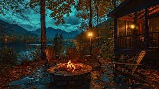 Cozy Night by the Autumn Lakeside: Fire Pit and Crickets, Water Sounds for Relaxing and Sleeping