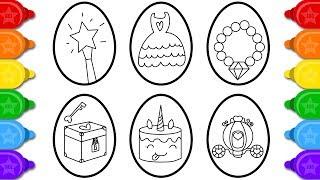 Glitter Princess Easter Eggs Coloring and Drawing for Kids | How to Draw Easter Egg Coloring Page
