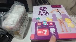 Unboxing and Review Parent's Choice Dry & Gentle Size 7 Diapers