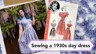 Sewing a 1930s day dress from vintage fabric | Vintage sewing project + sew with me