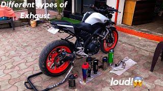 Trying different types of exhaust for Yamaha MT 15 Bs6 | Gopro Hero 7 black