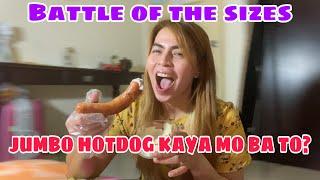 HOTDOG CHALLENGE | BATTLE OF THE SIZES | jumbo hotdog kaya mo ba to?