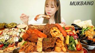 SUB) 1.5KG GIANT BARBECUE PLATTER  SEAFOOD STEW PASTA SALAD PIZZA REAL SOUND ASMR MUKBANG