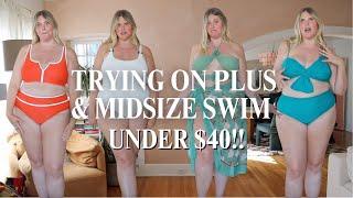 TRYING ON AFFORDABLE PLUS SIZE/MIDSIZE SWIM | UNDER $40 | old navy + target + amazon | SIZE 16 UK 20