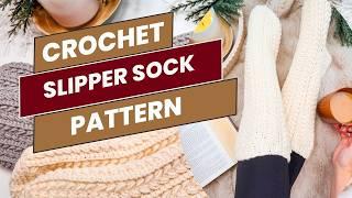 Snowdrift Wheat Stitch Crochet Slipper Sock Pattern Tutorial