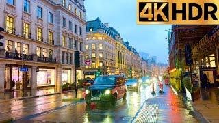 West End London | Heavy Rain Walk at Golden Hour ️ - October 2023 [4K]