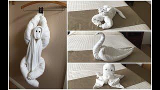 4 Ideas Towel Folding Animals Tutorial-a Cat, a Swan, an Octopus, and Monkey. (毛巾折叠)