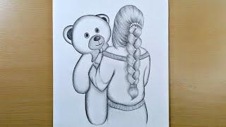 How to draw a girl with her Teddy bear / Pencil Sketch