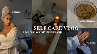 a self care vlog ‍️ | girl therapy, everything showers, body reset, skincare, bath & baking