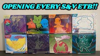 I opened an ETB from EVERY SCARLET & VIOLET era set thus far!! (pokemon card opening)