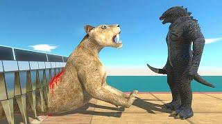 Running on Rotating Saw Road and Jump on Human Godzilla - Animal Revolt Battle Simulator