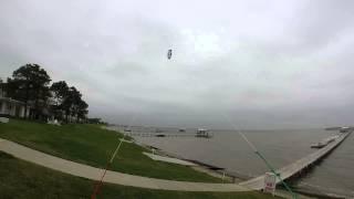 Launching & Flying the Slingshot B-2 Trainer kite in light gusty wind (kiteboarding trainer)