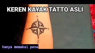 CARA MEMBUAT TATTO KOMPAS HANYA DENGAN PENA || #compasstattoo #compass #tattoo