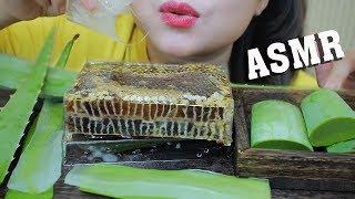 ASMR HONEYCOMB WITH ALOE VERA , STICKY SLIMY CHEWY EATING SOUNDS | LINH-ASMR