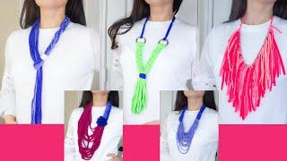 5 T-Shirt Yarn Necklace IDEAS – DIY EASY Gifts Ideas | 5 Ideas de como Hacer Collares de Trapillo