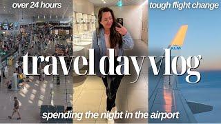 travel day vlog ️ spending the night in the airport, 24 hour travel day, changing flight story time