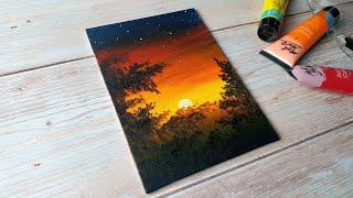 super easy sunset painting / acrylic painting ideas for beginners 