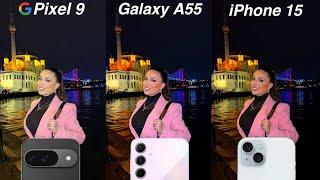 Google Pixel 9 vs iPhone 15 vs Samsung A55 Camera Test