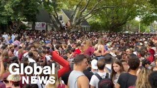 Thousands gathers for "fake" McMaster University homecoming street party, police lay charges