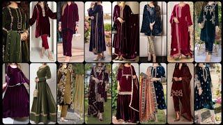 New Suit Designs 2024/Winter Dress Design/Velvet Suit Lace Design