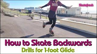 How to skate backwards on rollerblades & inline skates. Tutorial steps for backwards 1 foot glide