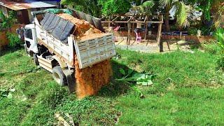 Good Job New Project!The Best Activity Truck Filling Land Flooded Areas In Village,Bulldozer Pushing