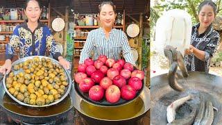 Yummy Japanse snail fry, fry apple and snake head fish recipe | Mommy Chef Sros cooking skill