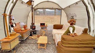 완벽한 차박 캠핑 • 미니 지프 윌리스 배럭 텐트에서 강아지와 편안한 캠핑