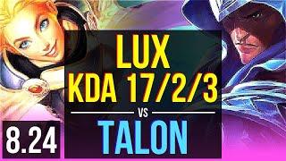 LUX vs TALON (MID) | KDA 17/2/3, Legendary | BR Grandmaster | v8.24