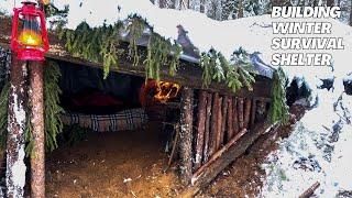 Winter BUSHCRAFT!  Building of a warm underground shelter for survival in winter forest!