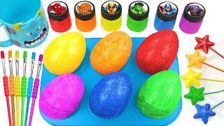 Satisfying Video l How to make Rainbow Super Eggs From Mixing Glitter Slime in Bathtub Cutting ASMR